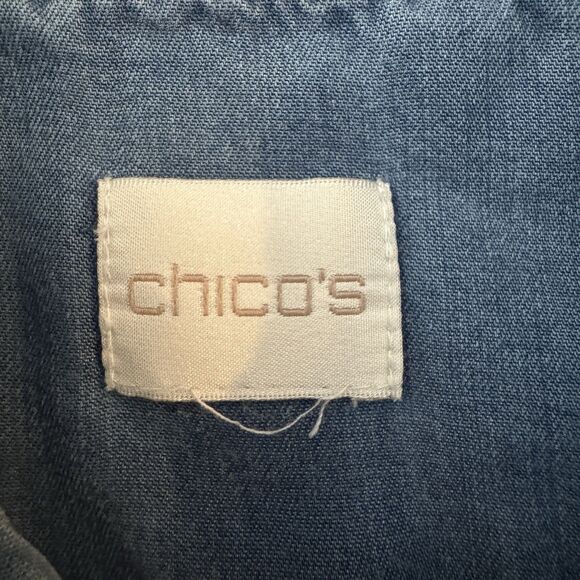Chicos Blocked Denim Tie Front Jill Shirt Size 2 Large Lyocell Blue Western Boho - Picture 5 of 7